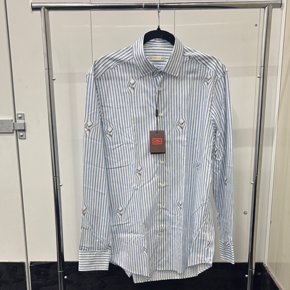 Etro Blue and White Striped Men's Shirt - Picture 1 of 8